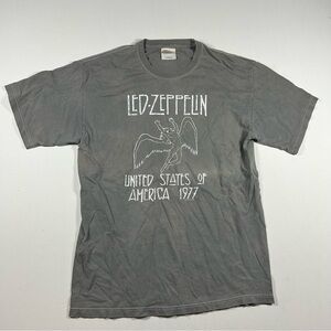 Vintage Y2k 2000s Led Zeppelin Band T-Shirt Men's M Gray Faded Hanes Heavyweight